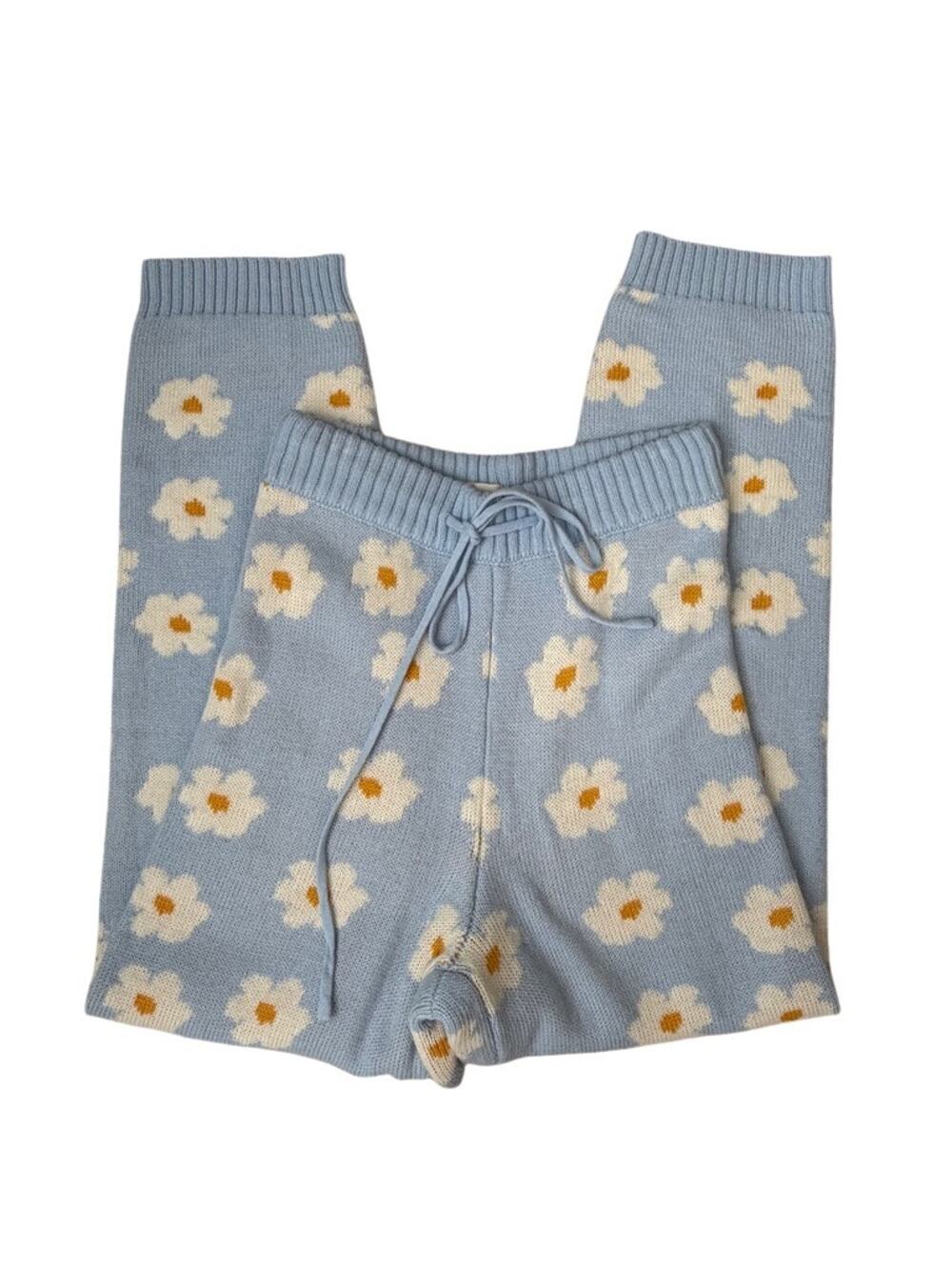 Altar'd State Daisy Floral Knit Sweater Jogger Pants Blue White XS Cottagecore